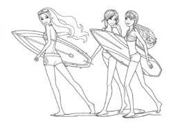 Раскраска Подружки-сёрфингистки распечатать на А4 и скачать - Барби