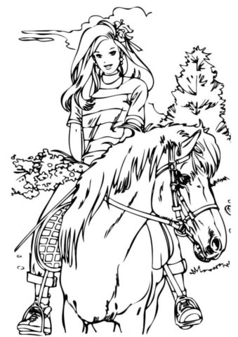 Прелестная девушка на лошади (Лошади и пони) бесплатная раскраска