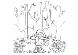 Бесплатная раскраска Прогулка в осеннем лесу распечатать на А4 - Осень