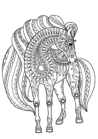 Раскраска Расписной конь распечатать на А4 - Лошади и пони