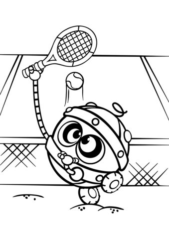 Смешарики бесплатная раскраска - Робот играет в тенис