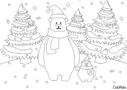 Рождественские медведи - Медведи бесплатная раскраска