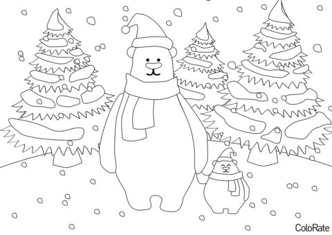 Рождественские медведи - Медведи бесплатная раскраска