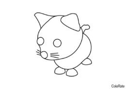Бесплатная разукрашка для печати и скачивания Розовый котенок - Roblox Adopt Me!