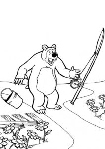 Бесплатная разукрашка для печати и скачивания Рыбалка не удалась - Маша и Медведь