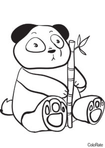 Медведи бесплатная разукрашка - С веткой бамбука