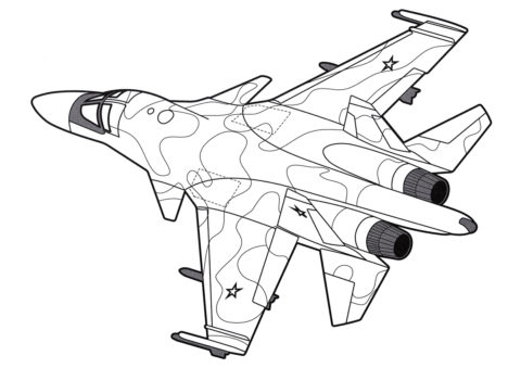 Самолет Су-34 Защитник (Самолеты) бесплатная раскраска на печать