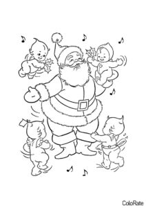 Раскраска Санта Клаус и ангелочки распечатать и скачать - Дед Мороз и Санта Клаус