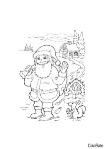 Распечатать раскраску Санта Клаус и белочка - Дед Мороз и Санта Клаус