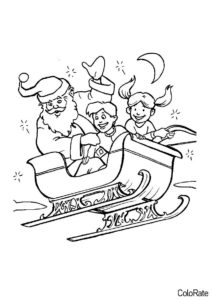 Разукрашка Санта с детьми на санях распечатать на А4 - Дед Мороз и Санта Клаус