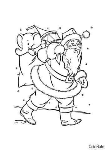 Санта с мешком подарков (Дед Мороз и Санта Клаус) разукрашка для печати на А4