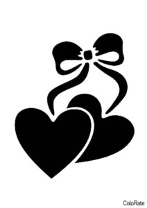 Сердечки на бантике (Трафареты сердец) трафарет для печати на А4 и вырезания