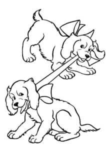 Щенята играются друг с другом (Собаки и щенки) раскраска для печати и загрузки
