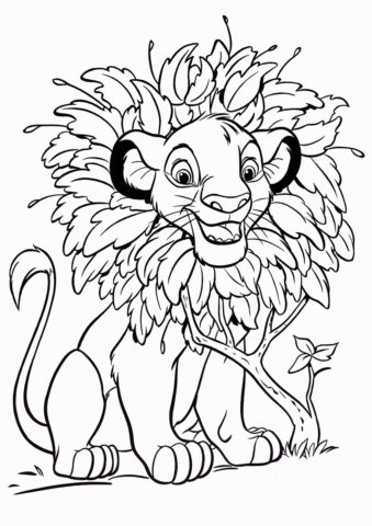 Король Лев распечатать раскраску на А4 - Шикарная грива