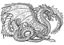 Драконы распечатать раскраску - Сказочный крылатый Змей