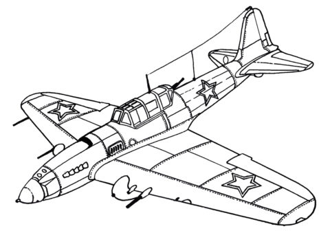 Самолеты распечатать раскраску - Советский штурмовик Ил-2