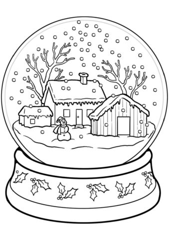 Зима распечатать раскраску на А4 - Стеклянный зимний шар