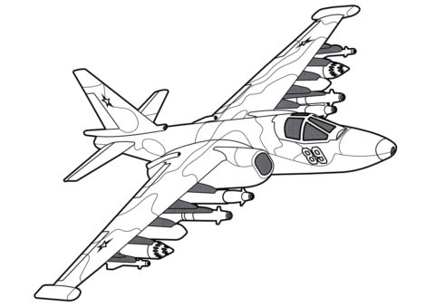 Бесплатная раскраска Су-25 Грач распечатать на А4 - Самолеты