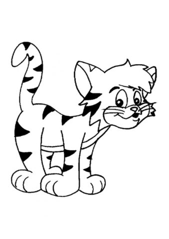 Разукрашка Тигровый котейка распечатать на А4 - Коты, кошки, котята