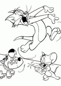 Раскраска Том бежит от робопса - Том и Джерри