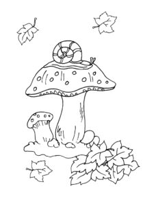 Улитка на грибе распечатать раскраску - Осень