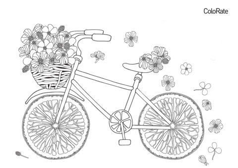Бесплатная разукрашка для печати и скачивания Велосипед с цветами - Велосипеды