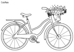 Велосипеды распечатать раскраску на А4 - Велосипед с корзиной цветов