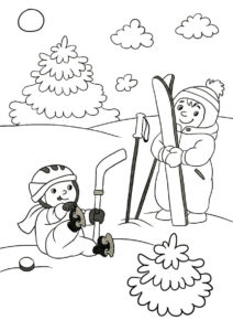 Распечатать раскраску Веселые зимние забавы - Зима