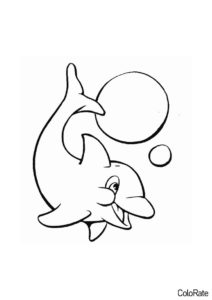 Веселый дельфин и пузырьки раскраска распечатать на А4 - Дельфины