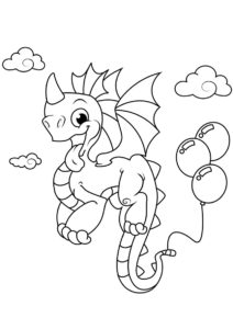 Бесплатная раскраска Веселый дракончик с шариками распечатать и скачать - Драконы