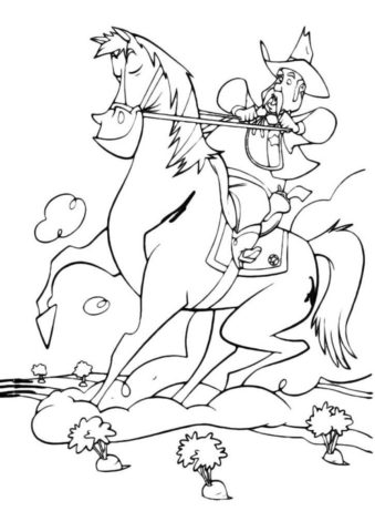Лошади и пони распечатать раскраску на А4 - Веселый наездник