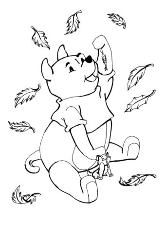 Винни-пух с котенком раскраска распечатать на А4 - Осень