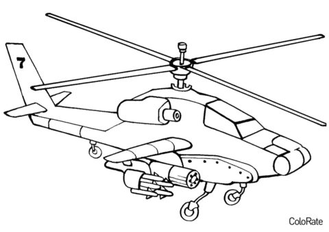 Военный вертолет - Военные раскраска распечатать на А4