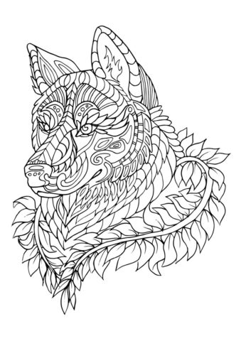 Волчья голова в узорах (Волки) распечатать раскраску