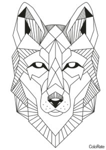 Раскраска Волк из фигур распечатать на А4 - Геометрические фигуры