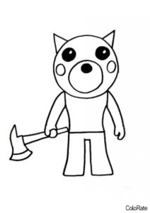 Roblox Piggy бесплатная раскраска - Волк с топором