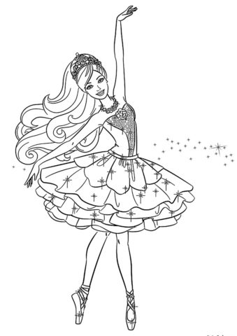 Яркая балерина Барби (Балерина) распечатать раскраску