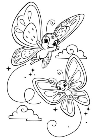 Бабочки бесплатная раскраска распечатать на А4 - Яркие подружки