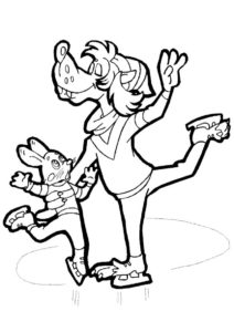 Заяц с волком танцуют на коньках (Ну, погоди!) раскраска для печати и загрузки